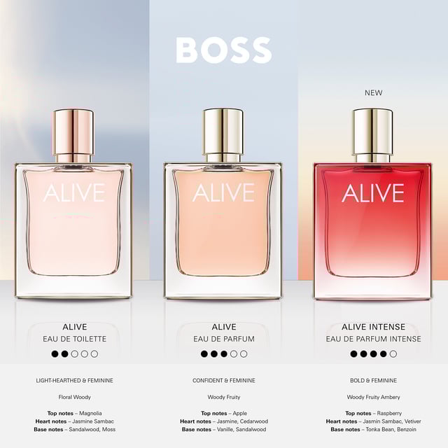Discover the essence of bold femininity with HUGO BOSS BOSS Alive For Her Intense Eau de Parfum. This powerful fragrance embodies the adventurous spirit of the BOSS woman, encouraging you to embrace life's challenges with confidence. Featuring vibrant top notes of raspberry that radiate positivity, a heart of vetiver that symbolizes strength, and a base of sensual benzoin that leaves a lasting impression. Encased in a stunning bottle adorned with a golden ornament, this perfume is not just a scent, but a statement. Perfect for women who dare to live passionately.