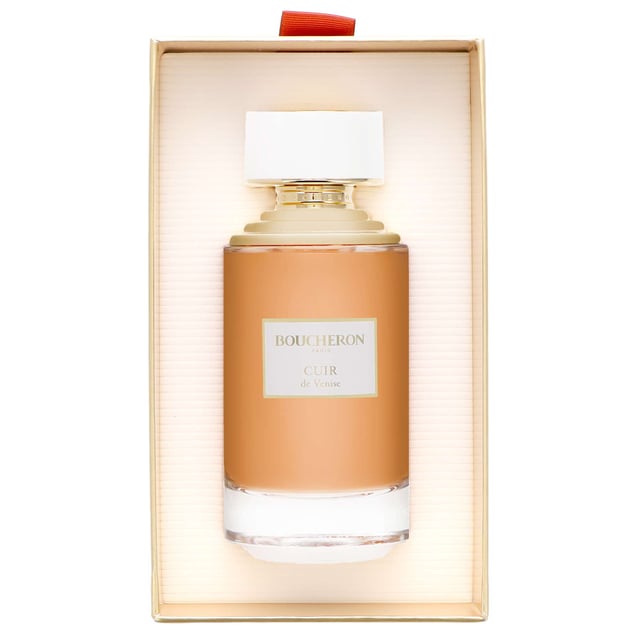 Discover the captivating allure of Boucheron Cuir de Venise Eau de Parfum, a luxurious fragrance designed for men. This exquisite scent opens with a vibrant blend of ginger and cinnamon, enveloping you in warmth and spice, complemented by a rich cacao accord. The heart reveals a sophisticated mix of guaiac wood, papyrus, and patchouli, leading to a deep base of cedar, vanilla, and a hint of cacao. Perfect for the modern man who appreciates bold and exotic fragrances, this 125ml spray is a must-have addition to your collection.