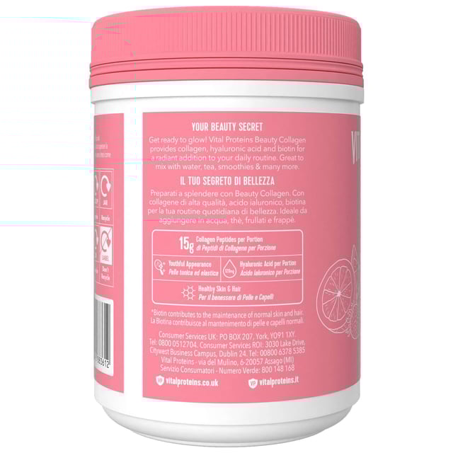 Vital Proteins Beauty Collagen Powder 271g - Radiant Skin & Hair Formula - 365 grams Unlock your natural beauty with Vital Proteins Beauty Collagen Powder. This premium formula combines 15g of collagen per serving, hyaluronic acid, and biotin to enhance your skin's glow and support healthy hair. Perfectly versatile, it can be easily mixed into water, tea, or smoothies for a convenient daily boost. Ideal for adults seeking to elevate their health and beauty routine, this unisex product is a must-have. Remember to consult your physician if pregnant or nursing, and store in a cool, dry place to maintain freshness.
