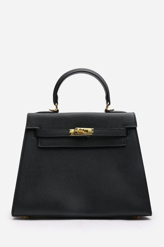 Elevate your everyday ensemble with this Lluvia Top Handle Satchel Mini Tote Bag, a timeless choice for modern elegance. Featuring a structured silhouette and refined grain-textured finish, this handbag blends style and practicality effortlessly. The polished gold-tone turn-lock closure adds a touch of sophistication. Ideal for work or weekend outings, it’s compact yet roomy enough for your essentials. Key Features: • Material: Textured faux leather with contrast stitching • Dimensions: 25cm (L) x 20cm (H) x 11cm (W) • Fastening: Gold-tone turn-lock flap closure • Detail: Minimalist top handle design with structured base and sleek finish 