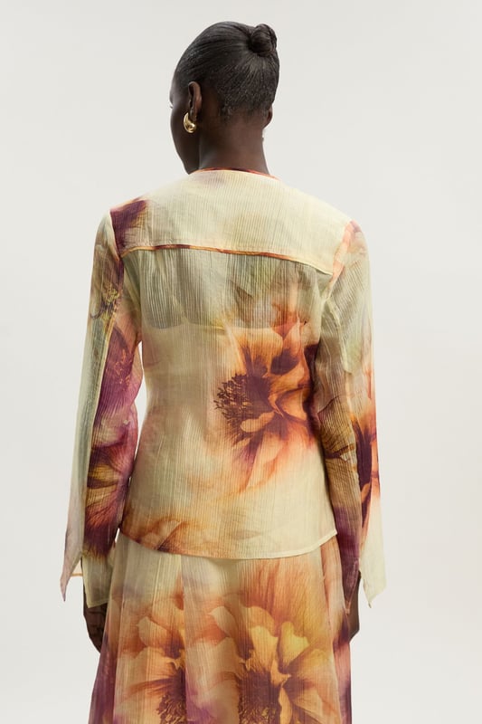 Floral Print Crinkle Georgette Button Detail Woven Blouse