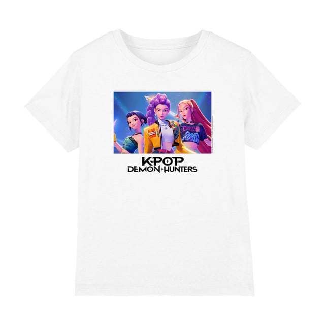 100% Ringspun Cotton. Fabric: Midweight, Pre-Shrunk, Weave. Characters: Huntr/X. Design: Logo, Photograph. Neckline: Crew Neck, Ribbed. Sleeve-Type: Short-Sleeved. Hem: Straight. Fabric Technology: Breathable, Fade Resistant. Tagless. 100% Officially Licensed. Fit: Regular. 3-4 Years: 27 in. 9-11 Years: 36 in. 5-6 Years: 29 in. 12-13 Years: 39 in. 7-8 Years: 32 in.