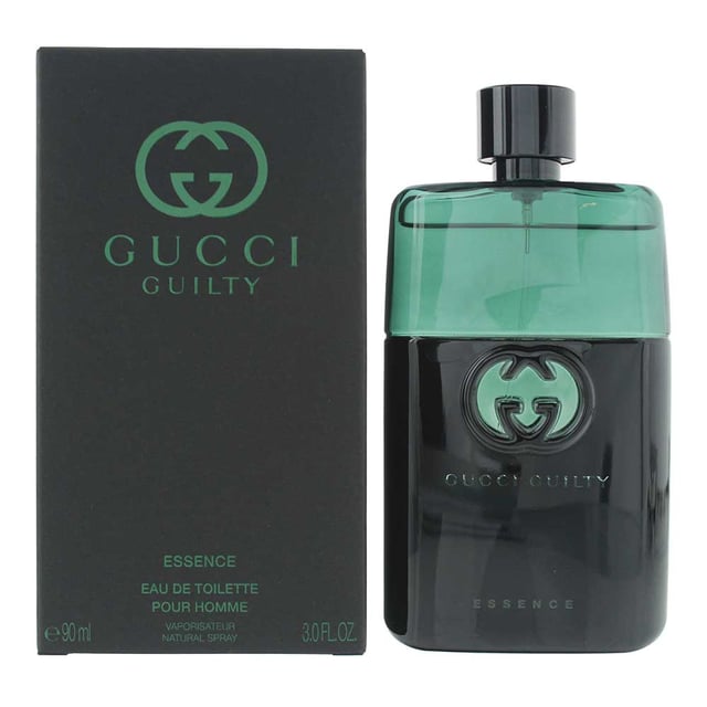 Gucci Guilty Pour Homme Essence Eau de Toilette is an Aromatic Fougere fragrance for men. Launched in 2024, this refined scent is best suited for the warmer seasons and ideal for daytime wear. It offers a clean and contemporary blend of aromatic herbs, radiant florals, and earthy woods, creating a sophisticated and effortlessly stylish fragrance.   

The fragrance opens with a fresh burst of lavender, complemented by the subtle spice of coriander, introducing a smooth and invigorating start. The heart reveals the luminous pairing of orange blossom and neroli, lending a citrusy floral elegance that is both bright and modern. The base settles into a warm and grounding fusion of patchouli and cedar, delivering a woody and masculine trail with a lasting impression.    

Ideal for those who appreciate fresh, aromatic, and modern fougère compositions, Gucci Guilty Pour Homme Essence is a confident and polished scent, housed in a classic sleek black bottle with green coloured glass that reflects its vibrant and contemporary character.    

Top Notes: Lavender, Coriander.  
Middle Notes: Orange Blossom, Neroli.  
Base Notes: Patchouli, Cedar.    

How to Apply: Apply it to your body's warmest points, such as the crease of your elbows and wrists, to intensify the longevity of the fragrance. Avoid rubbing after application, as this will reduce the longevity of the fragrance.   

For wrist application, apply the fragrance after hand washing.