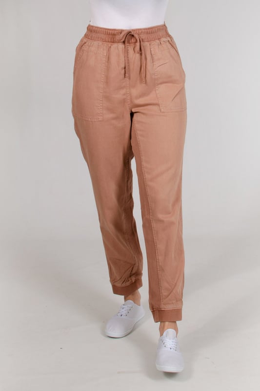 Complete your laid-back look with these cosy Tencel™ and cotton blend joggers. They have cuffed ankle-grazer legs and a high drawstring waist for a comfortable fit. Garment washed for softness with ribbing on the inside leg and waistband for texture. Practical pockets to finish.