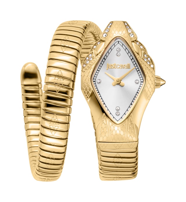Introductie van de Just Cavalli Signature Snake Dameshorloge, een opvallende mix van mode en functionaliteit. Dit horloge met quartz beweging beschikt over een ronde behuizing van roestvrij staal met mineraalglas en een gesloten achterkant, wat zorgt voor duurzaamheid en een waterbestendigheid van 30m. De grijze wijzerplaat wordt elegant aangevuld met een gouden roestvrijstalen armband met een vouwsluiting, waardoor het een naadloze uitstraling voor elke gelegenheid creëert. Dit horloge is een waar symbool van verfijning en stijl, perfect voor de moderne vrouw. JC1L306M0035