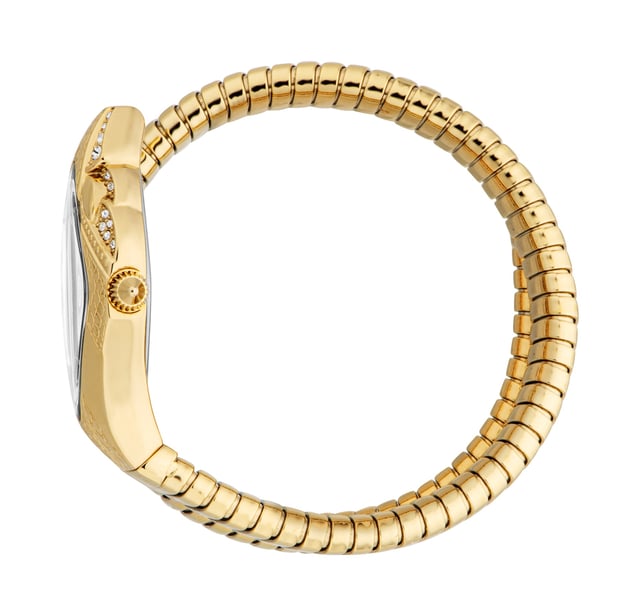 Introductie van de Just Cavalli Signature Snake Dameshorloge, een opvallende mix van mode en functionaliteit. Dit horloge met quartz beweging beschikt over een ronde behuizing van roestvrij staal met mineraalglas en een gesloten achterkant, wat zorgt voor duurzaamheid en een waterbestendigheid van 30m. De grijze wijzerplaat wordt elegant aangevuld met een gouden roestvrijstalen armband met een vouwsluiting, waardoor het een naadloze uitstraling voor elke gelegenheid creëert. Dit horloge is een waar symbool van verfijning en stijl, perfect voor de moderne vrouw. JC1L306M0035