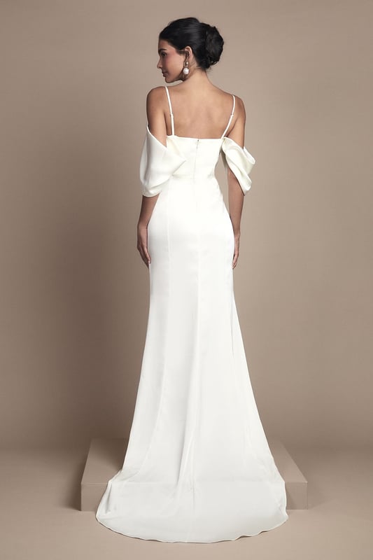 Cowl Neck Corset Drape Satin Maxi Wedding Dress