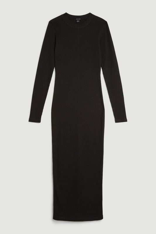 This staple piece is crafted with figure-forming jersey fabric for a sleek and sculpted look. Ribbed detailing adds a textural element while a round neck and long sleeves ensure a sophisticated mood. Style this maxi dress with strappy heels or boots to complete the look.Jersey ribbed fabricHigh neckLong sleevesMaxi dressDiscover this seasons jersey dresses or browse the full collection of women's dresses now.