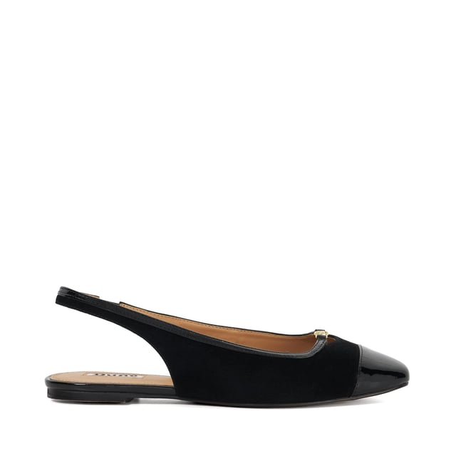 This chic sling back version of a ballet profile has been updated with a trim that connects our double D logo in gold hardware on the front. Designed with an elasticated back strap, this round cap toe silhouette is the epitome of timeless elegance.