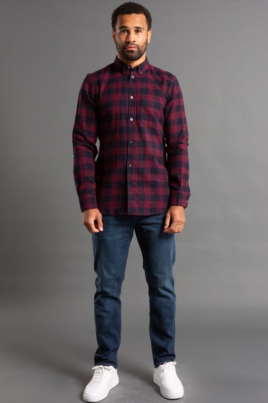 This long sleeve, gingham flannel shirt from French Connection is a go-to. Features large gingham checks, French Connection branding tab, chest pocket, button-down collar, and button cuffs. Made from cotton fabric to ensure high quality and comfortable wear. This shirt looks great buttoned up or open with a t-shirt underneath.