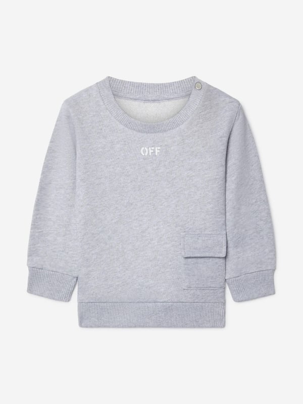 Elevate your young gentleman's wardrobe with the chic and contemporary 'Baby Boys Off Stamp Sweatshirt' in exquisite grey by Off White. Perfect for SS2025, this sweatshirt infuses effortless style with ultimate comfort. Designer Appeal Flaunting Off White's iconic aesthetic, this piece is a true sartorial staple. Luxurious Comfort Crafted from soft, top-tier fabrics ensuring all-day comfort. Versatile Shade Its timeless grey hue makes it an easy match with various outfits.An essential addition to any discerning young wardrobe, the 'Baby Boys Off Stamp Sweatshirt' promises to keep your little one looking fashionable and feeling comfortable. Secure this exquisite piece today!