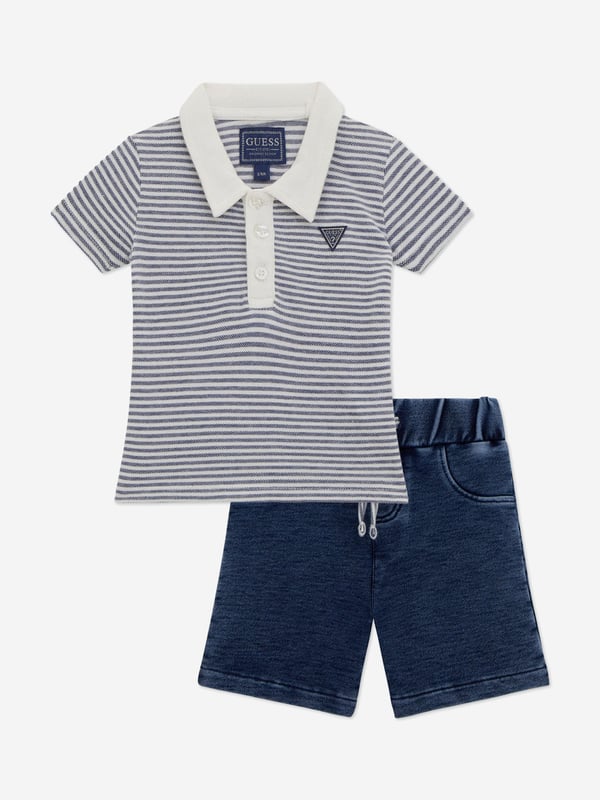 Introduce a touch of elegance to your little gentleman's wardrobe with the Baby Boys Polo Shirt and Short Set in Blue by Guess. Perfectly suited for the spring-summer season of 2025, this ensemble is crafted with both style and comfort in mind.Key Features Exquisite Craftsmanship Tailored using premium quality fabrics for unparalleled softness. Classic Blue Hue A versatile and timeless colour that enhances any occasion. Iconic Branding Adorned with the distinguished Guess logo, adding a hint of luxury. Seamless Pairing Coordinated pieces simplify stylish outfitting for any event.Revitalize your child's attire with this chic and comfortable set, ensuring they look their best for any adventure.