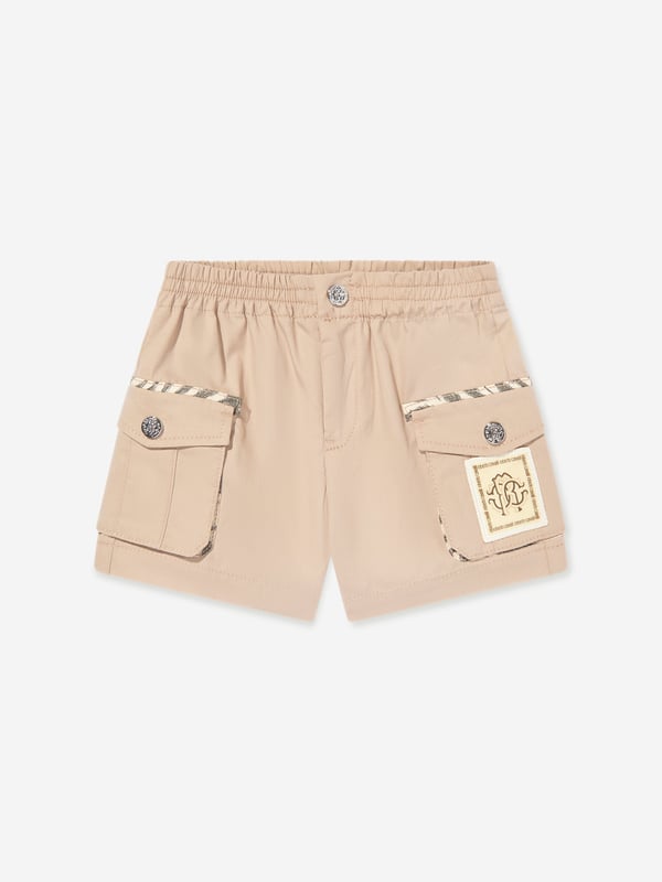 Introducing the exquisite Roberto Cavalli Baby Boys Cargo Shorts in Beige the pinnacle of luxury for your little gentleman's SS2025 wardrobe Italian Craftsmanship Expertly tailored in Italy, embodying unmatched quality and sophistication. Classic Hue Understated beige colour, ensuring versatility and timeless charm. Premium Fabric Constructed with the finest materials for unrivalled comfort and durability.Elevate your child's style with these impeccable Roberto Cavalli cargo shorts. Order now and embrace elegance!