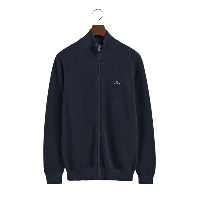 100% Baumwolle. Gewebe: Jerseyware, Piqué. Design: Gesticktes Logo, Unifarben. Saum: Anliegend, gerippt. Bündchen: Anliegend, gerippt. Hoch geschnitten. Langärmlig. Strukturiert. Passform: Regulär. Durchgehender Reißverschluss. S: 95,25 cm. M: 100 cm. L: 108 cm. XXL: 118,11 cm.