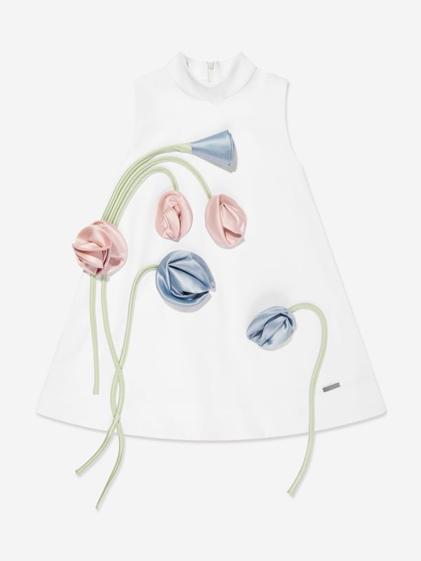 Jessie and James embody timeless elegance and modern charm. This girls Flora 3D dress in white is reflective of the label's distinctive care and craftsmanship. Has luxurious 3D Floral embellishments via a classic white hue and refined silhouette. Excusive to Childsplay Zip Fastening Main 60 Cotton, 37 Polyester, 3 Elastane Flowers 100 Polyester Lining 100 Cotton