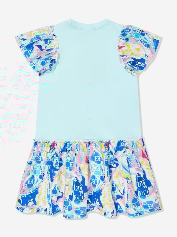 Escada incorporate high standards of elegance and unbeatable glamour into their aesthetics. This girls quiet tide dress is engineered with an intense, multicoloured, geometric blue print reminiscent of the sea. It sports a cotton jersey base and striking brand motif. Round Neck Short Sleeves 95 Cotton, 5 Elastane