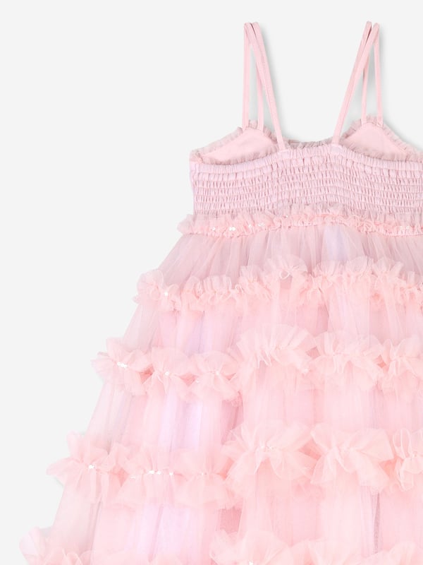 Girls Sequin Tulle Dress in Pink Billieblush apply a mischievous and quirky sensibility to their aesthetic portraits. This girls pale pink dress encapsulates the label's fun and eccentric personality. Soft Tulle Viscose Lining Tiered Ruffles Sequin Trims Shoulder Straps Smocked Back 100 Polyester Lining 100 Viscose Machine Wash 30C