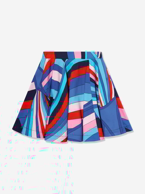 Emilio Pucci embody innovation and timeless luxury in their designs. This girls skirt features beautiful archival 'Maddena' motif from the 60s via a vibrant multicoloured print and pleated effect hem. Made in Italy Zip Fastening 96 Viscose, 4 Elastane Lining 100 Cotton