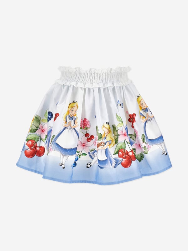 Girls Alice In Wonderland Skirt in Blue Introducing the enchanting Girls Alice In Wonderland Skirt in Blue by monnalisa. An exquisite addition to your young ladys wardrobe for SS2025, crafted with impeccable Italian finesse. Here's why its the pinnacle of girl's fashion Exquisite Italian Craftsmanship Expertly tailored for unrivalled quality and enduring charm. Captivating Wonderland Blue A vibrant shade that brings Alices adventures to life. Soft, Premium Fabric Ensures comfort style are never compromised.Revamp her collection with this timeless, playful piece. Perfect for making everyday magical!