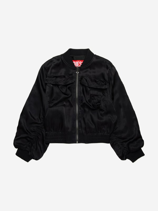 Discover the exquisite Girls Shiny Bomber Jacket in Black by Diesel a quintessential addition to any young lady's wardrobe for SS2025. Crafted with meticulous attention to detail, this piece blends timeless elegance with a contemporary edge. Here are its standout features Luxurious Gloss Finish Elevates the classic bomber with a high-shine allure, perfect for stylish festivities. Lightweight Durability Fashioned from premium materials to endure the thrills of childhood while maintaining chic. Signature Diesel Panache Emblems of the esteemed brand add an exclusive touch of class.Refresh your girl's ensemble with this distinctive jacket. Secure yours today and watch her shine with confidence!