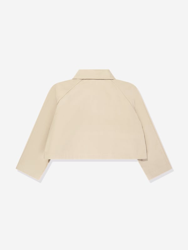 Marni embody innovation and high quality detailing in their sleek, everyday pieces. This girls short jacket is woven in a gabardine car style. Inspired by utilitarian archives. It showcases a Rhinestones" logo patch on the front via the heart side. There is also a front button closure for easy dressing. Long Sleeves 100 Cotton