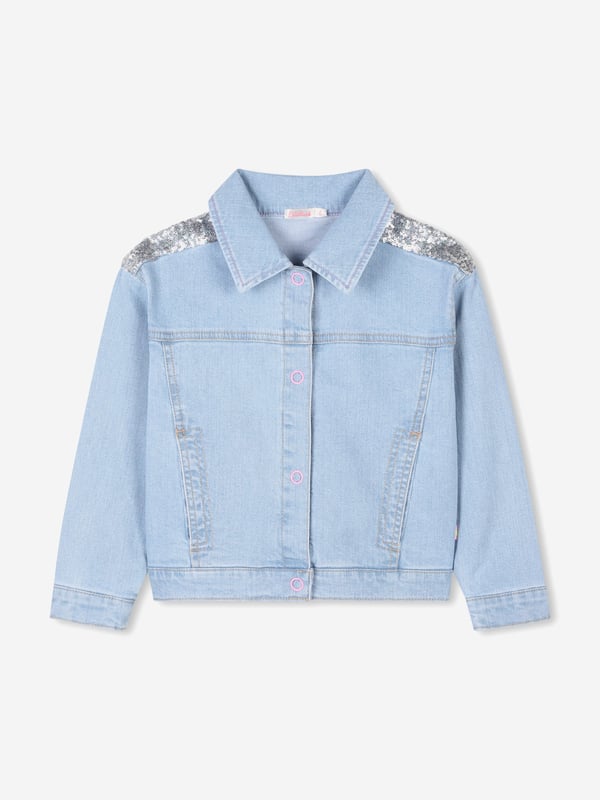 Billieblush apply a mischievous and quirky sensibility to their aesthetic portraits. This girls double stone and bleach short jacket encapsulates the label's fun and wild side. Engineered in a refined light blue denim via a stretchy quality. The back is decorated with a large motif of the sun depicted in multicoloured sequins. Wide Edges Classic Collar Closes With Push Buttons Pockets On Sides Main Material 99 Cotton 1 Elastane Pocket Lining 65 Cotton 35 Polyester Decoration 100 Polyester