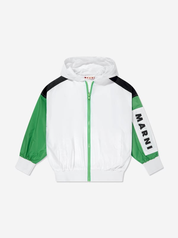 Introducing the Marni Kids Logo Zip Up Jacket in White, an impeccable addition to any young trendsetter's SS2025 wardrobe. Crafted with precision, this jacket offers distinctive features to elevate your child's style and comfort Iconic Marni Logo Prominently displaying the esteemed Marni logo, ensuring your child stands out with an elite fashion statement. Luxurious Comfort Constructed from superior materials, this jacket provides unmatched softness and comfort, ideal for daily wear. Versatile Design Perfect for both boys and girls, its sleek white hue complements any ensemble, making it a versatile staple.Revamp your child's collection with this exquisite piece from Marni. Order now for a touch of luxury and distinctive style!