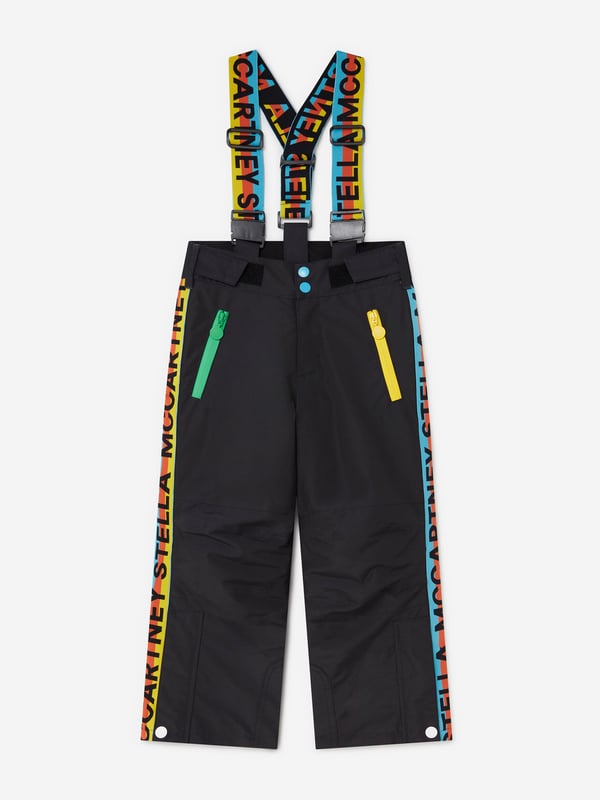 Stella McCartney Kids Logo Ski Trousers in Black Dress your little adventurers in Stella McCartneys Kids Logo Ski Trousers in Black for AW2024. Expertly crafted to combine elegance with practicality, these trousers are essential for those brisk winter escapades. Key features include Insulative Fabric Specifically designed to retain warmth while ensuring breathability during active play. Durable Reinforcements Reinforced seams and robust materials withstand the rigours of child's play, ensuring longevity. Adjustable Fittings Elasticated waistband and adjustable straps offer a snug, comfortable fit, adapting to growing children.Upgrade your child's winter wardrobe with these stylish and practical ski trousersperfect for both boys and girls. Place your order today for standout seasonal style and performance!