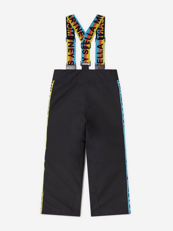 Stella McCartney Kids Logo Ski Trousers in Black Dress your little adventurers in Stella McCartneys Kids Logo Ski Trousers in Black for AW2024. Expertly crafted to combine elegance with practicality, these trousers are essential for those brisk winter escapades. Key features include Insulative Fabric Specifically designed to retain warmth while ensuring breathability during active play. Durable Reinforcements Reinforced seams and robust materials withstand the rigours of child's play, ensuring longevity. Adjustable Fittings Elasticated waistband and adjustable straps offer a snug, comfortable fit, adapting to growing children.Upgrade your child's winter wardrobe with these stylish and practical ski trousersperfect for both boys and girls. Place your order today for standout seasonal style and performance!