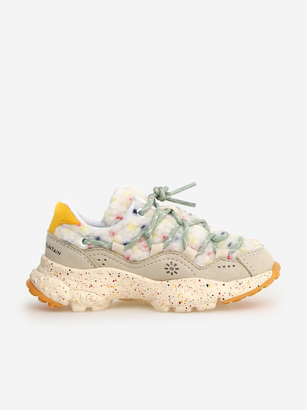 Flower Mountain combine vibrant imagery with beautiful, eco-friendly properties. These Raikiri multicoloured trainers are engineered in an ivory vegan design via a beige and white colourway. NOTE Fit is Half a Size Up Refer to EU Size. Rainbow Coloured Details UPPER Man-Made UPPER Faux-Fur LINING Fabric OUTSOLE Rubber