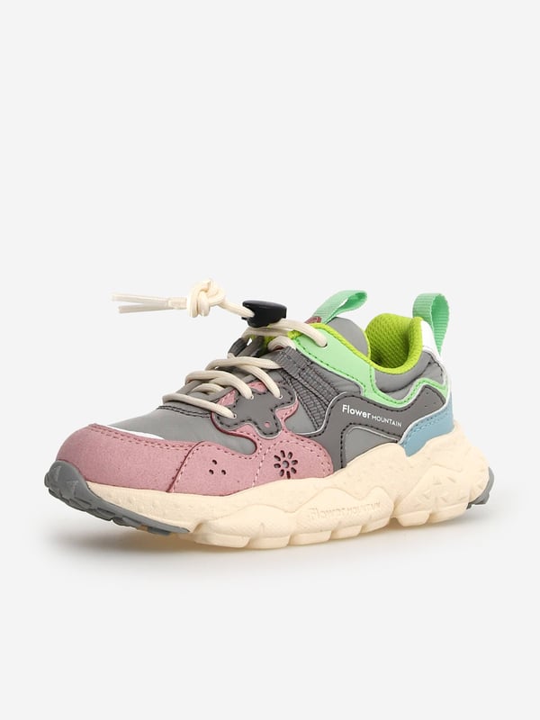 Flower Mountain Kids Yamano 3 Trainers in Multicolour Flower Mountain combine vibrant imagery with beautiful, eco-friendly properties. These Yamano 3 Junior multicoloured trainers are engineered in the finest high quality. The uppers are crafted from colourful technical fabric, showcasing contrasting colourful suede panels with stylish flower detailing. They also showcase ultra-light rubber soles with a toothed tread and leopard print hair calf detailing. Perfect for trekking up mountains and other sturdy activities. Trekking Laces With Reinforced Flower Eyelets Antibacterial Cork Insole Technical Fabric and Suede Upper Leather Lining Removable Insole