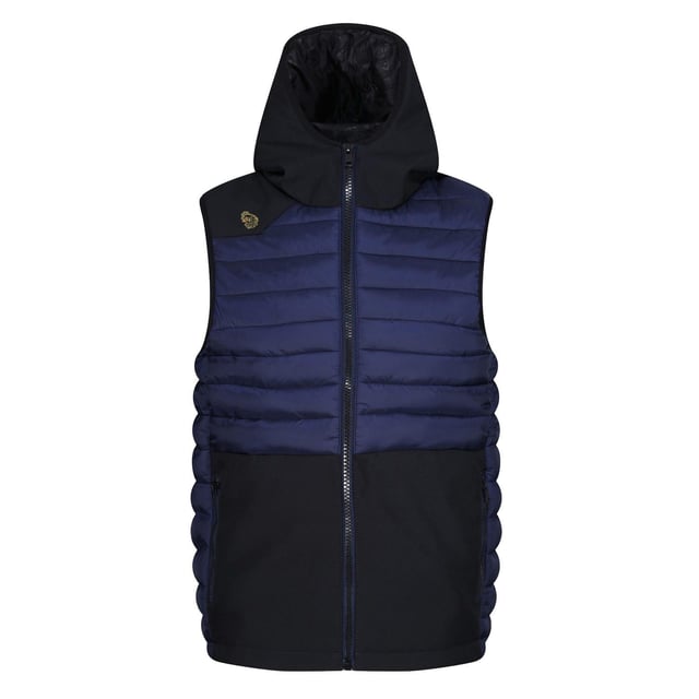 Shell: Nylon, Polyester. Voering: 100% polyester. Vulling: Gerecycleerd. Stof: Softshell. Ontwerp: Geborduurd logo, Gewatteerd. Binddetail, voorstuk, gewatteerd. Halslijn: Kapitein. Mouwtype: Mouwloos. Zakken: 2 Zijzakken, Rits. Sluiting: Volledige ritssluiting, Vislon ritssluiting. XS: 36 in. S: 38 in. M: 40 in.