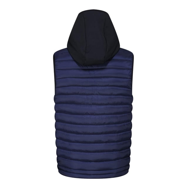 Shell: Nylon, Polyester. Voering: 100% polyester. Vulling: Gerecycleerd. Stof: Softshell. Ontwerp: Geborduurd logo, Gewatteerd. Binddetail, voorstuk, gewatteerd. Halslijn: Kapitein. Mouwtype: Mouwloos. Zakken: 2 Zijzakken, Rits. Sluiting: Volledige ritssluiting, Vislon ritssluiting. XS: 36 in. S: 38 in. M: 40 in.