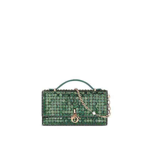 Composition: 100% Leather  

height 11 cm
Width 4 cm
Removable chain strap
Length 21 cm
Entirely embroidered with square sequins and pine green pearls
Flap enhanced by the D.I.O.R. charm
Compartments and card slots
Top leather handle
Made in  Italy
Gender: WOMEN
Product code: S0900OIBJ_M92
Barcode: 9990002777009
Code: BAG CD 2 SD FW24 12243
 Measurments:  width: 40 mm length: 210 mm height: 110 mm