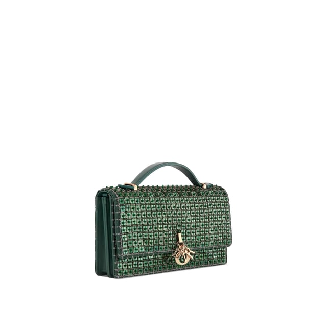 Composition: 100% Leather  

height 11 cm
Width 4 cm
Removable chain strap
Length 21 cm
Entirely embroidered with square sequins and pine green pearls
Flap enhanced by the D.I.O.R. charm
Compartments and card slots
Top leather handle
Made in  Italy
Gender: WOMEN
Product code: S0900OIBJ_M92
Barcode: 9990002777009
Code: BAG CD 2 SD FW24 12243
 Measurments:  width: 40 mm length: 210 mm height: 110 mm