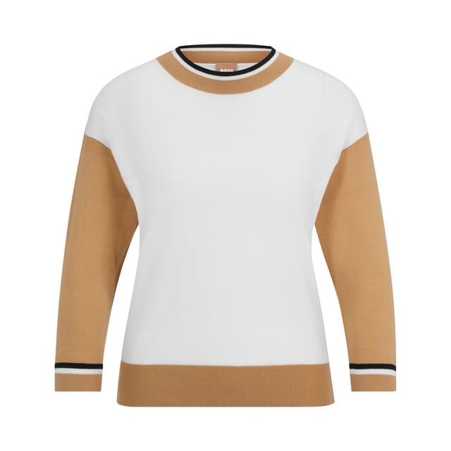 100% Wol. Ontwerp: Kleurenblok, Effen. Hem: Ribben. Halslijn: Crew Neck, Ribbed. Drop Shoulder. Mouwtype: Raglan met lange mouwen, Raglan met lange mouwen. Manchet: Ribbel. Pasvorm: Recht model. Bevestiging: Trek aan de achterkant. 8 UK: 32 in. 10 VK: 33 in.