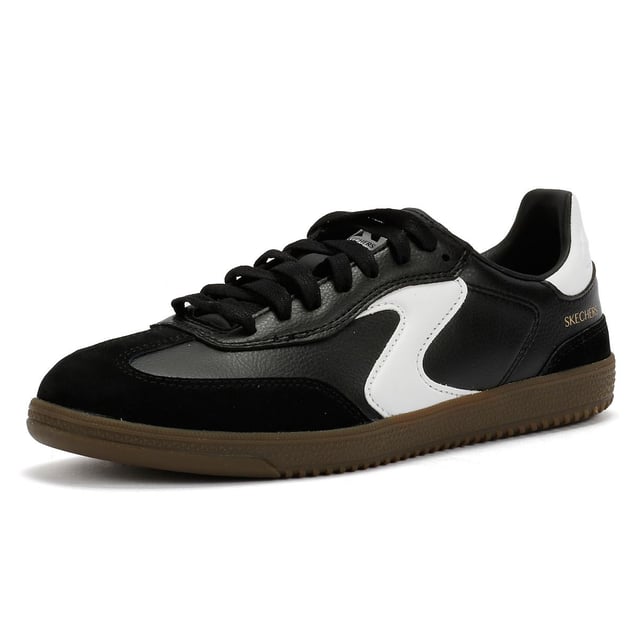 Skechers Hotshot Kickoff Damen Sneaker Aus Schwarzem Leder Heben Sie Ihren Alltagsstil mit diesen Schnür-Court-Sneakers von Skechers auf. Gefertigt mit einem strapazierfähigen Duraleather-Obermaterial und hochwertigen Schweinsleder-Overlays, verfügt dieser sportlich inspirierte Schuh über ein markantes Kontrast-'S'-Logo an der Seite. Die gepolsterte Skechers Air-Cooled Memory Foam®-Innensohle sorgt für atmungsaktiven und ganztägigen Komfort. Perfekt für Freizeitkleidung, Spaziergänge oder Streetwear-Mode.