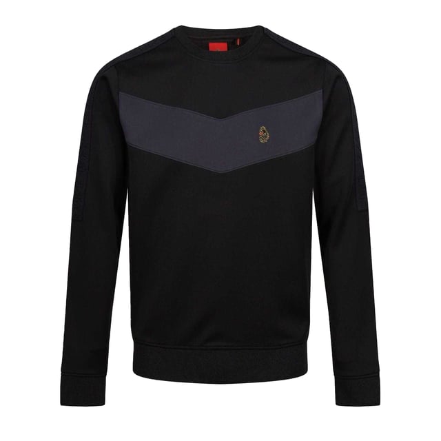 94% Polyester, 6% Elastaan. Trim: Ribben. Stof: Stretch, Tricot. Ontwerp: Chevron, Geborduurd logo. Hals: Crew Neck. Gesneden en genaaid paneel, getapete schouders, getapete mouwen. Mouwtype: Met lange mouwen. Bevestiging: Trek aan de achterkant. M: 40 in. XL: 44 in. XXL: 46 in.