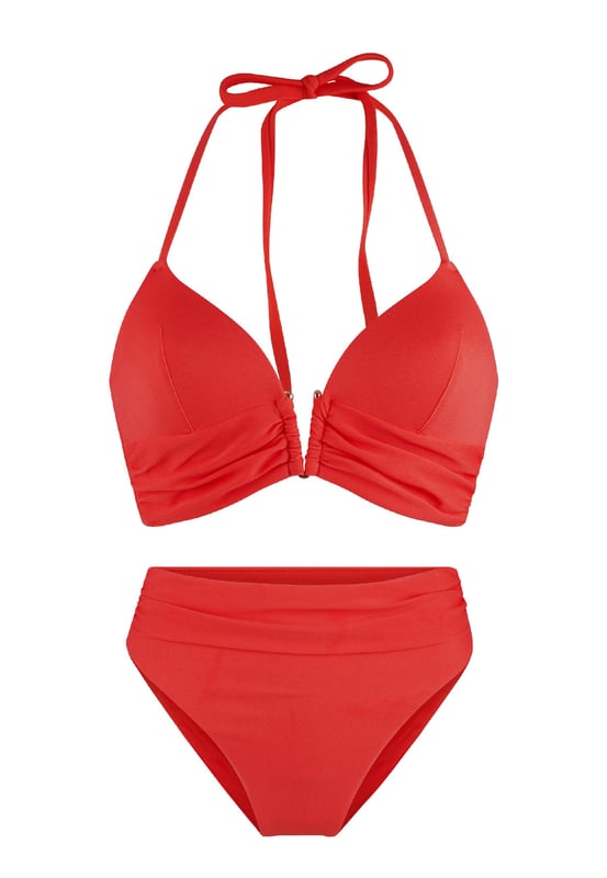 Ready to shine in de serie black of Fuchsia! Deze set bestaat uit een triangel bikini top die  is voorgevormd en heeft verstelbare touwtjes in de nek. Bij de set zit een bikini broekje! De accessoires aan de bandjes maken de look af!