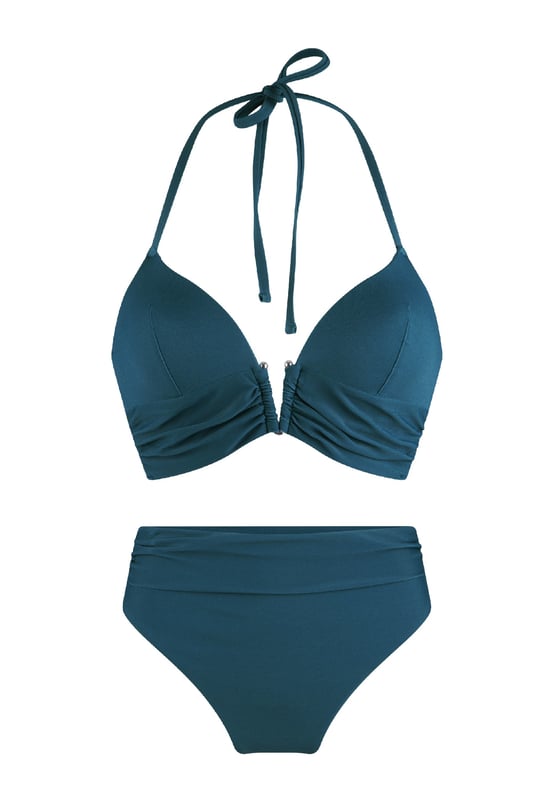 Ready to shine in de serie black of Fuchsia! Deze set bestaat uit een triangel bikini top die  is voorgevormd en heeft verstelbare touwtjes in de nek. Bij de set zit een bikini broekje! De accessoires aan de bandjes maken de look af!