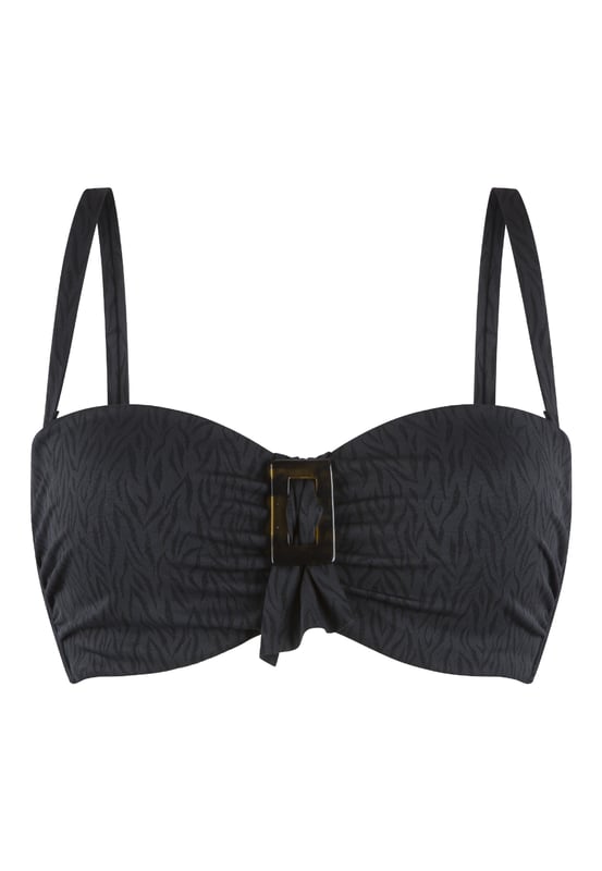 Rise & shine in deze geweldige serie! Deze serie trekt zeker de aandacht door de luxe structuur stof en gouden accessoire. De bikini is voorgevormd, heeft verstelbare schouderbandjes en is voorzien van een beugel. Hierdoor is deze bikini ook zeer geschikt voor de grotere maten.