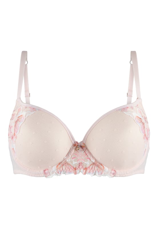 "Embrace the allure with our Dusty Desert Lingerie serie.'' Der Uni-Fit-BH hat glatte Cups und eine besondere Rückseite. Der BH ist mit halbtransparenter Spitze und Mesh für ein besonders luxuriöses Gefühl verarbeitet. Der Diamant-Anhänger rundet das Design ab.