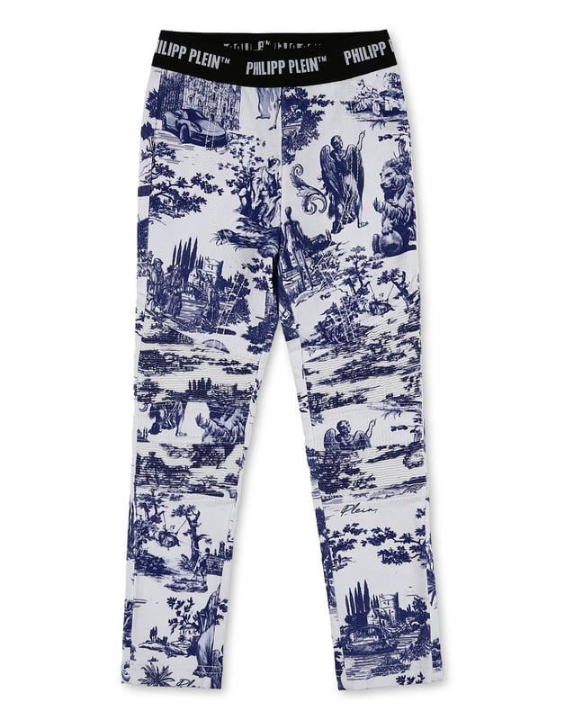 Pantalones leggings de denim superelástico con estampado de En-PLEIN-air. Detalles de punto de canalé. Cintura elástica con logotipo tejido en jacquard.