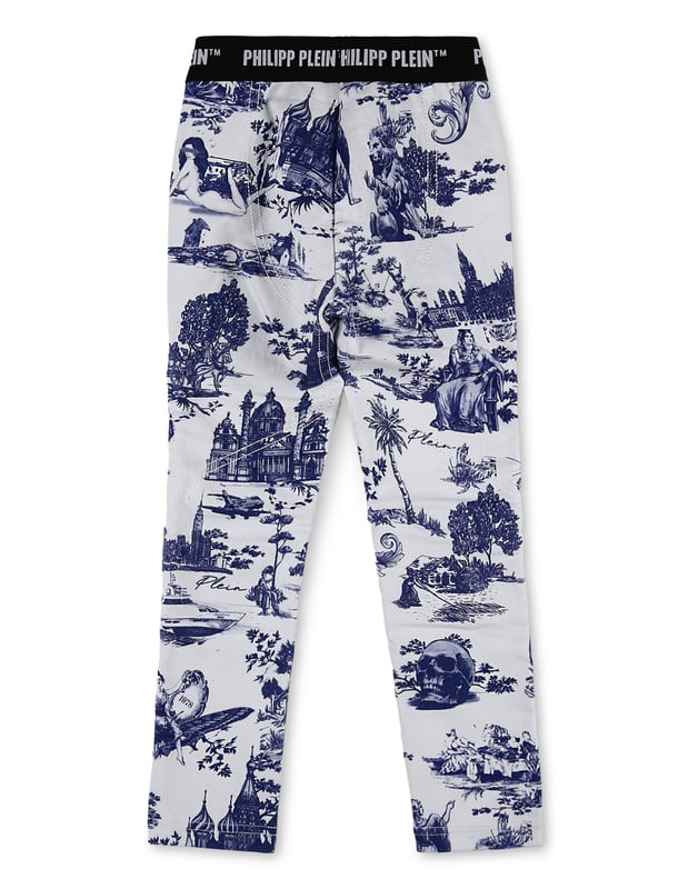 Pantalones leggings de denim superelástico con estampado de En-PLEIN-air. Detalles de punto de canalé. Cintura elástica con logotipo tejido en jacquard.
