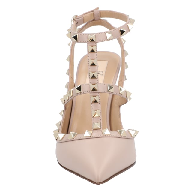 Garavani Rockstud Pointed Toe Caged Pumps
Made in Italy
Color: Powder
- Platinum finish studs
- Contrasting straps and trim in poudre nappa leather
- Adjustable straps