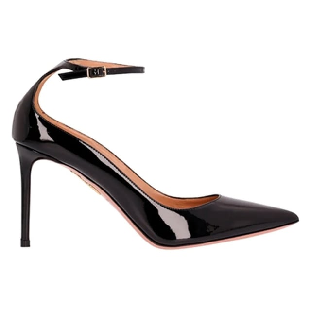 Composition: 100% calf leather  

Inner: Leather
Insole: Leather
Sole: Leather
Pointed toe
Patent effect
Branded insole
Adjustable buckled ankle strap
Heel 8,5 cm
Gender: WOMEN
Product code: LVAMIDP0PAT_NRO
Code: SHO ZU 2 PM SS25 13633
 Measurments:  width: 1 mm length: 1 mm height: 85 mm strap length: 1 mm handle drop: 1 mm