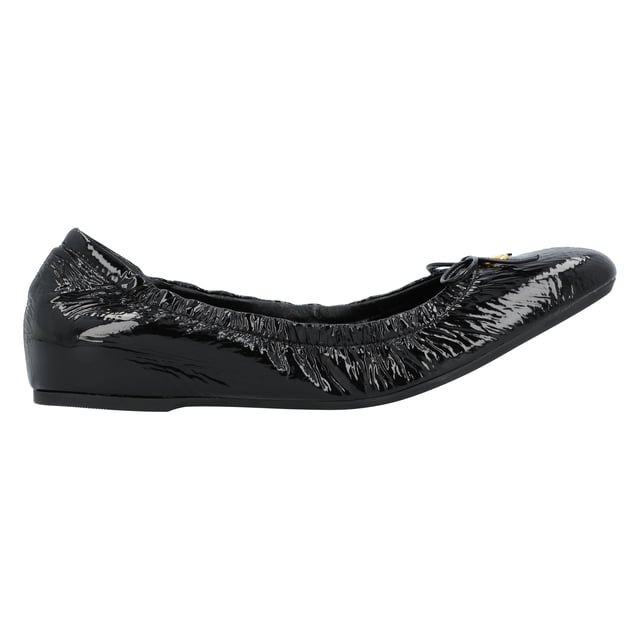 - Black, goatskin, patent finish, ruched detailing, VLogo Signature, square toe, slip-on style, flat sole
- Lining: Goat Skin 100%. Sole: Plastic 100%. Outer: Goat Skin 100%