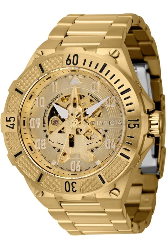 El Invicta 39914 tiene una caja de acero inoxidable de 50 millimetros con una esfera oro.
Esta modelo funciona con un movimiento de Automático preciso.
Resistencia a la presión de aqua de 10 bares.
Este modelo es parte de la colección Invicta Aviator.

2 años de garantía Invicta.