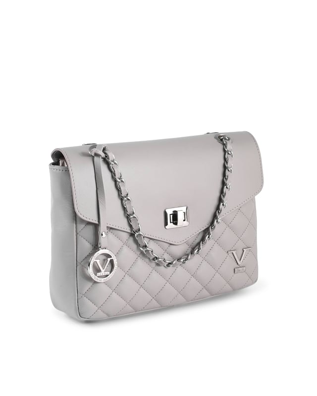 Bolso de lujo para mujer.
  Hecho de 100% cuero.
  Disenado y fabricado en Italia.
  Color gris.
  Dimensiones: 27x19x7 cm.
  Eleccion de alta calidad y lujo.