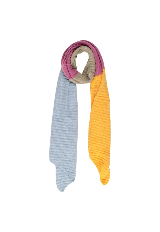 Marca: Piezas.
  Genero: Mujeres.
  Tipo: Bufandas.
  Temporada: Otono/Invierno.
  Color: Amarillo.
  Patron: Coloreado.
  Codigo del articulo: 17143900.
  Composicion: 25% acrilico 2% lycra 18% nylon 55% poliester.
  Lavado: lavar a maquina a 30Â°.